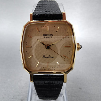 Seiko Exceline Watch Women 21mm Gold Dial Gold Tone Hexagon 12215010 New Batt1