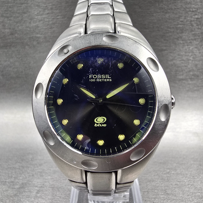 Fossil Blue Watch Men 40mm Blue Dial Silver Tone Round AM-3345 New Battery0