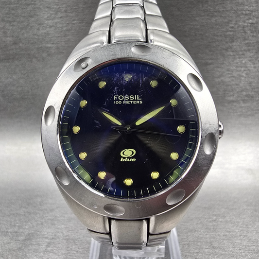 Fossil Blue Watch Men 40mm Blue Dial Silver Tone Round AM-3345 New Battery0