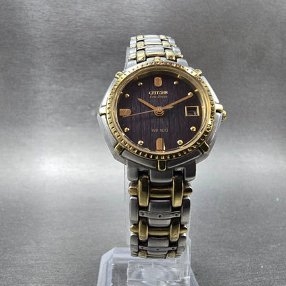 Citizen Eco-Drive Watch Women 27mm Blue Dial Two Tone Date E011-S030561 Runs6