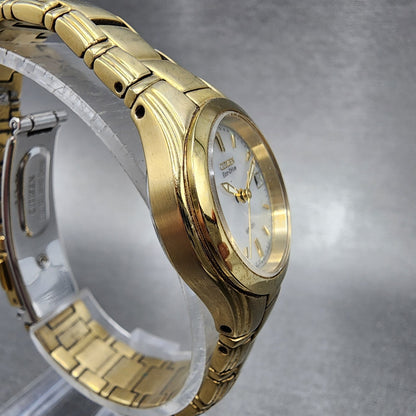 Citizen EcoDrive Watch Women 26mm White Dial Gold Tone Date Round Runs3