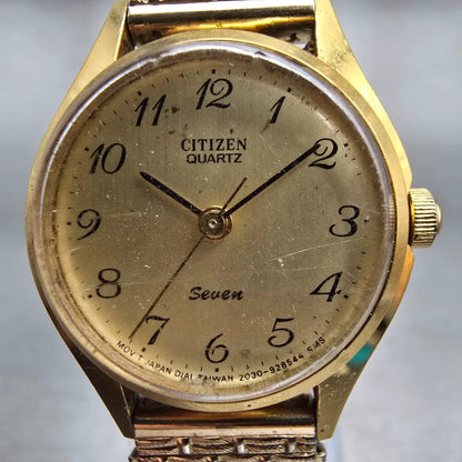 Citizen Seven Watch Women 22mm Gold Dial Gold Tone Round 2030-041682 New Battery1