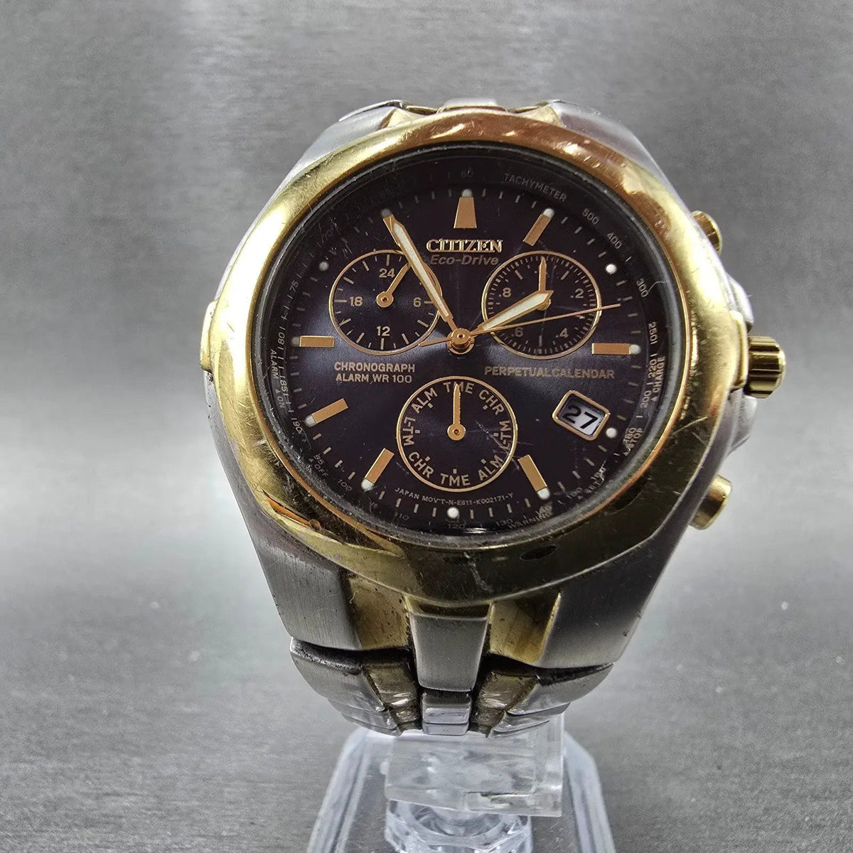 Citizen Eco-Drive Chrono Watch Men 39mm Blue Dial Two Tone E811-K001218 PARTS8