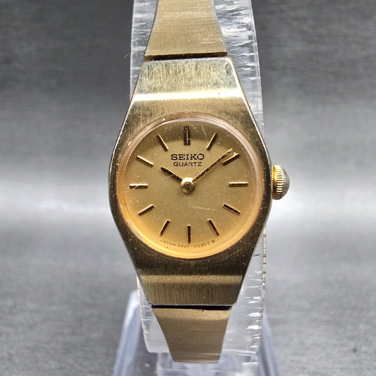 Seiko Watch Women 17mm Gold Dial Gold Tone Oval 5420-0029 New Battery Vintage K20