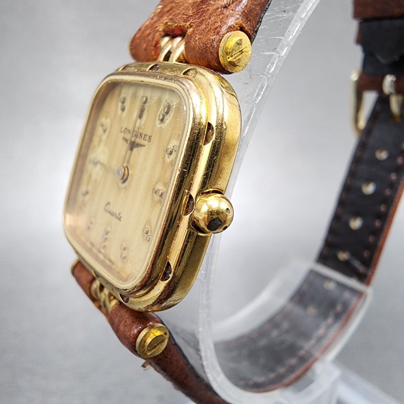 Longines Tank Watch Women 21mm Gold Dial Gold Tone Rectangle 6625 Cal L962 PARTS3
