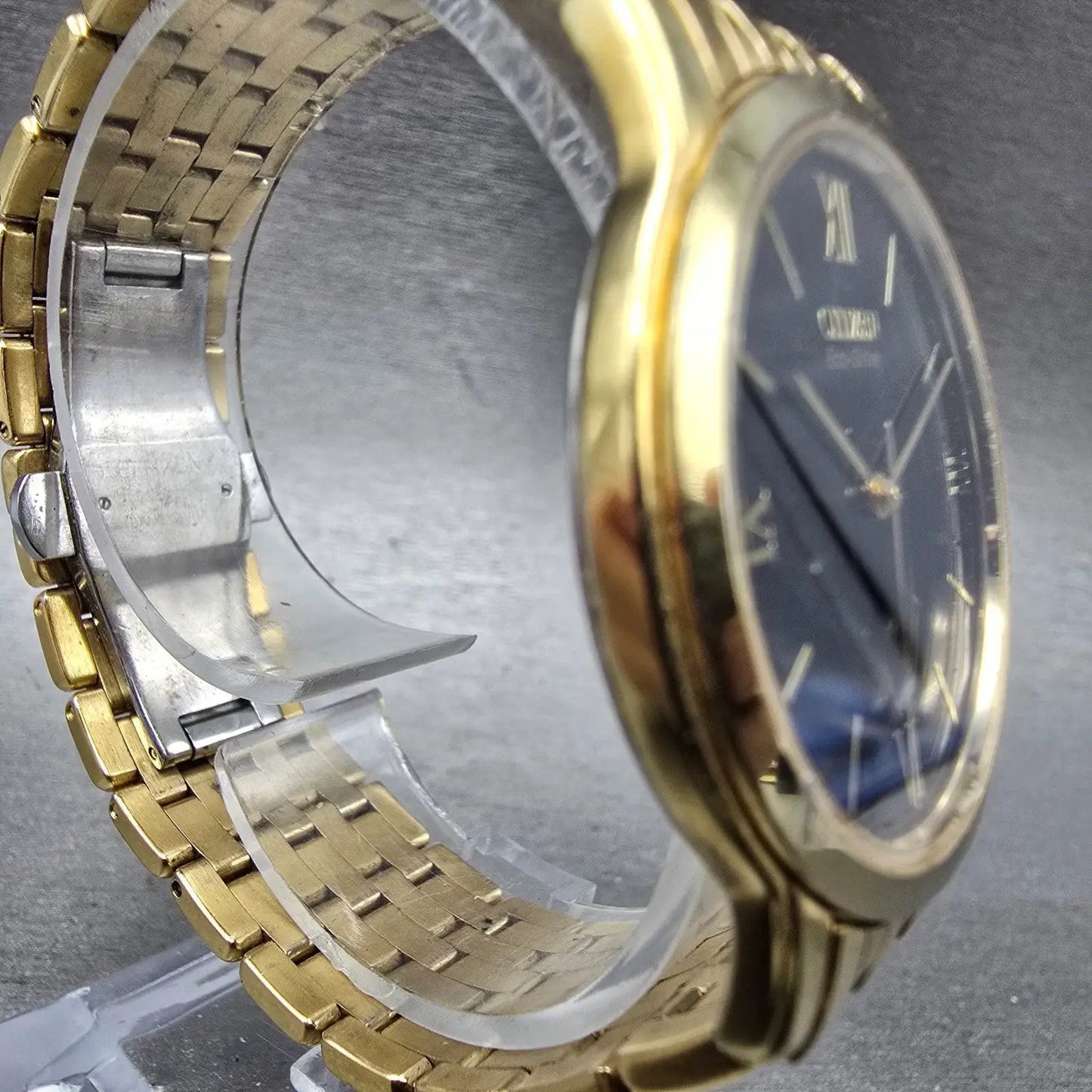 Citizen Eco-Drive Watch Men 35mm Black Dial Gold Tone Round G431-T001823 Runs3
