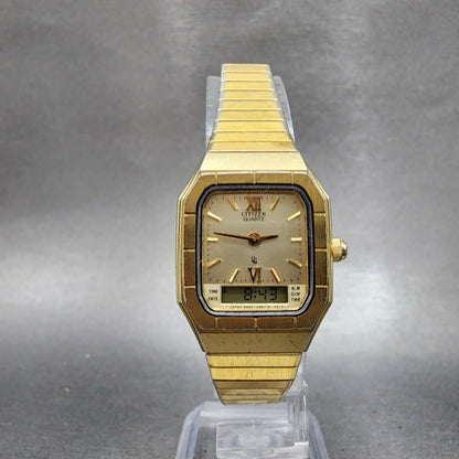 Citizen Analog Digital Watch Women 23mm Champagne Dial Gold Tone New Battery
