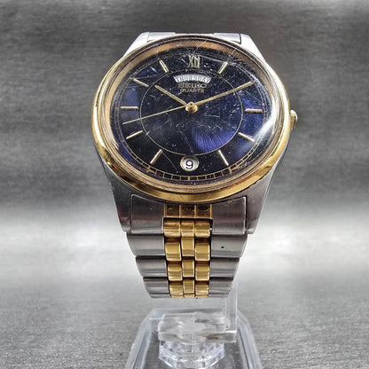 Seiko Watch Men 35mm Blue Dial Two Tone Daydate Round 7N43-8A39 New Battery JP 25