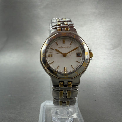 Yves Saint Laurent Watch Women 25mm White dial Two Tone Date 9613-H18644 New Bat5