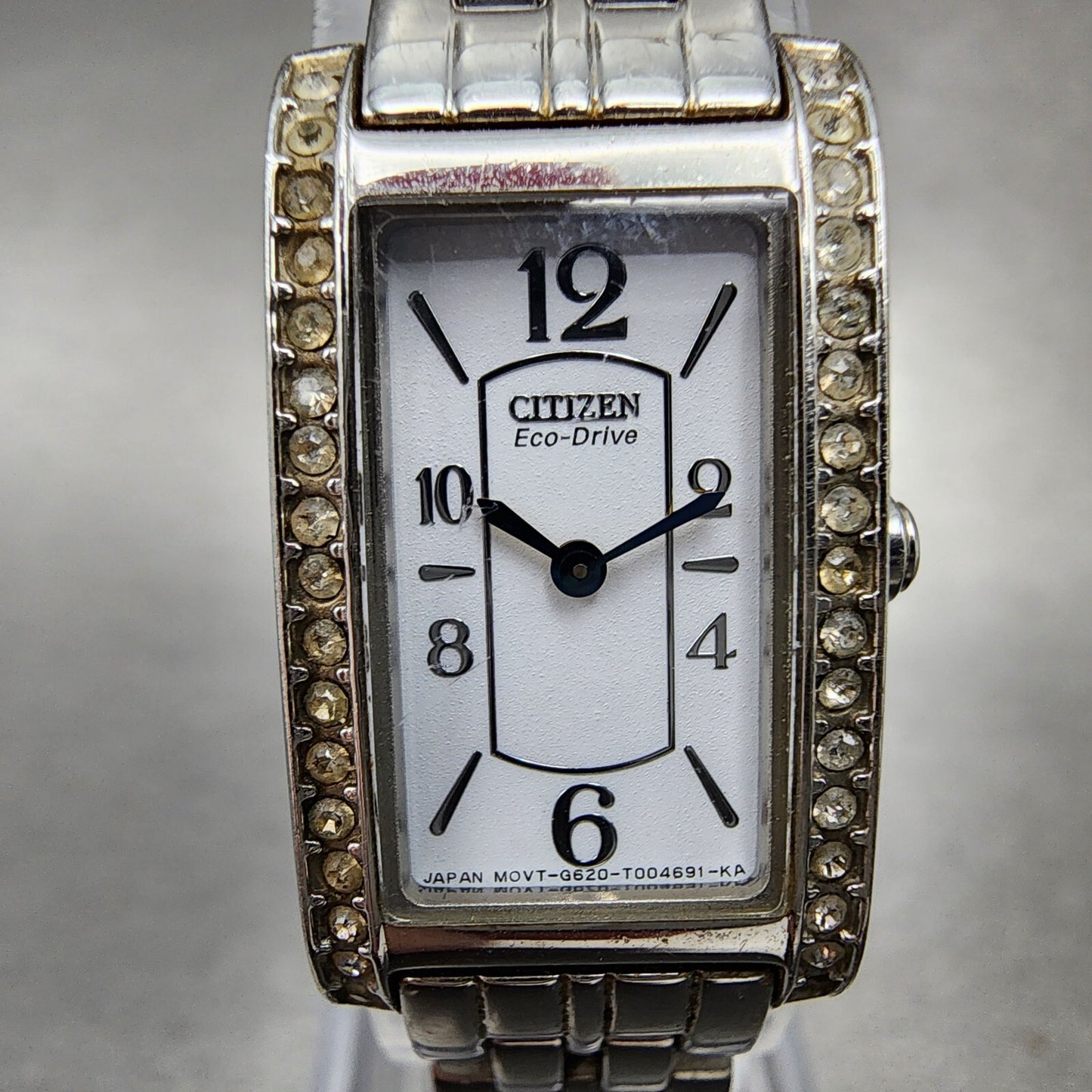 Citizen EcoDrive Tank Watch Women 15mm White Dial Steel Crystal Bezel Runs A1231