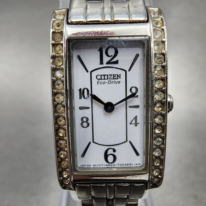 Citizen EcoDrive Tank Watch Women 15mm White Dial Steel Crystal Bezel Runs A1231