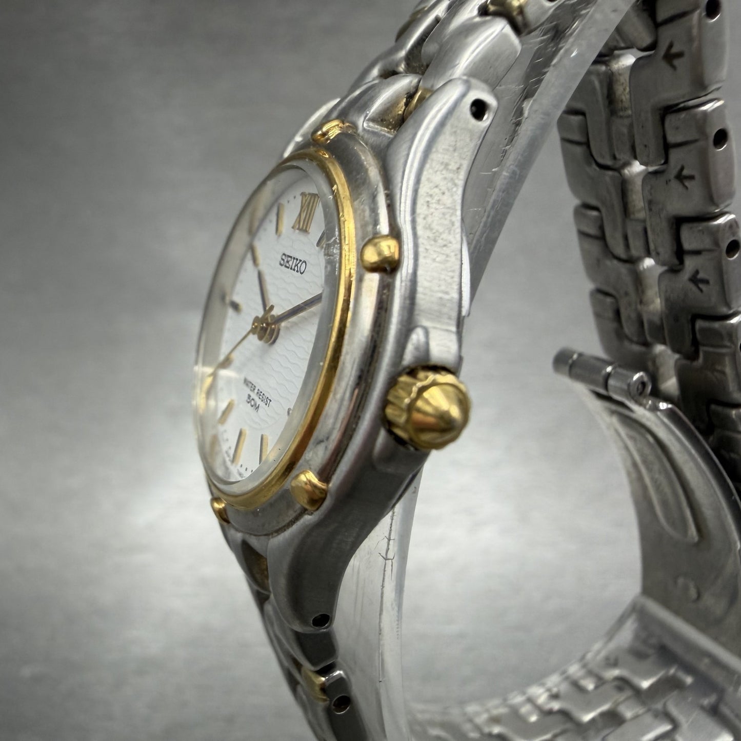 Seiko Watch Women 26mm White Dial Two Tone Date Round 7n82-0599 New Battery LYTD1