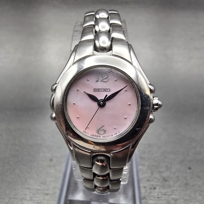 Seiko Watch Women 23mm MOP Dial Silver Tone Round 1N01-0KA0 New Battery Vintage0