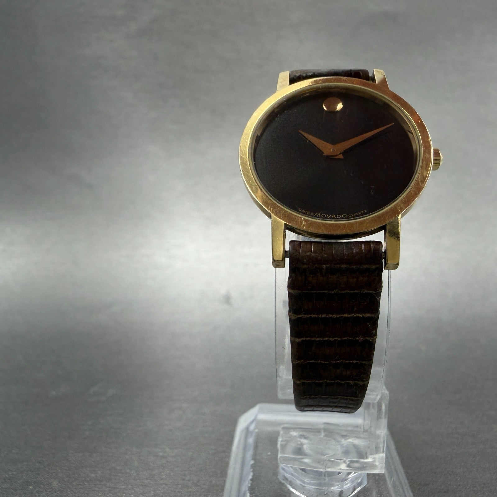 Movado Muesem Watch Women 25mm Black Dial Gold Tone Round 87-25-832 PARTS6