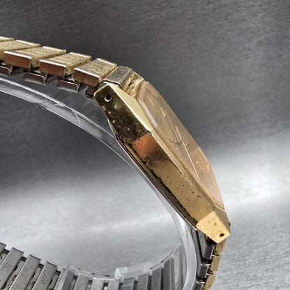 Seiko Watch Men 26mm Gold Dial Gold Tone Date Rectangle 6532-5310 New Battery3