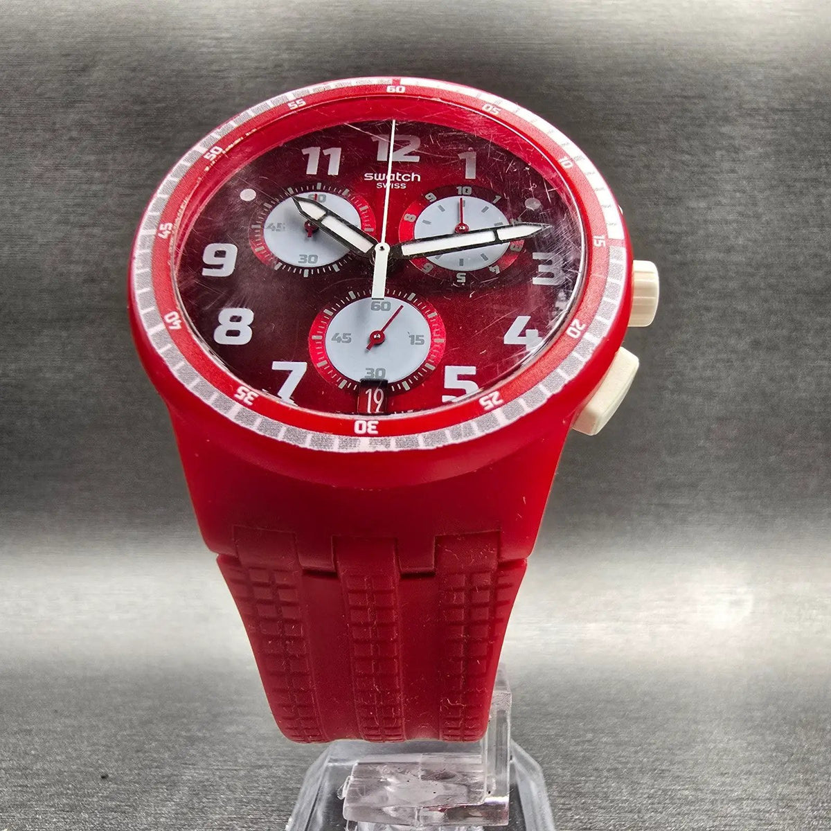 Swatch Spremuta Watch Men 42mm Red White Chronograph Date SUSR403 New Battery5