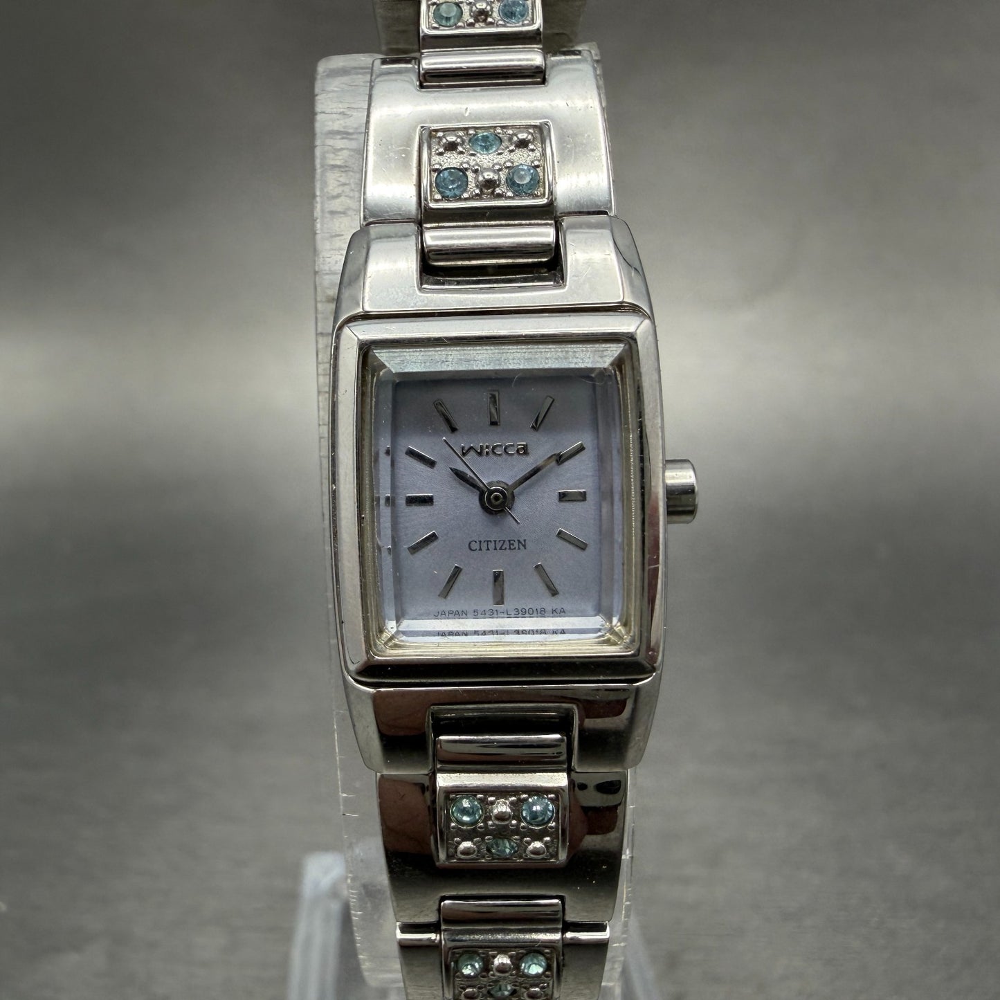 Citizen Wicca Watch Women 15mm Blue Dial Silver Rectangle 5431-L20891 New Batt0