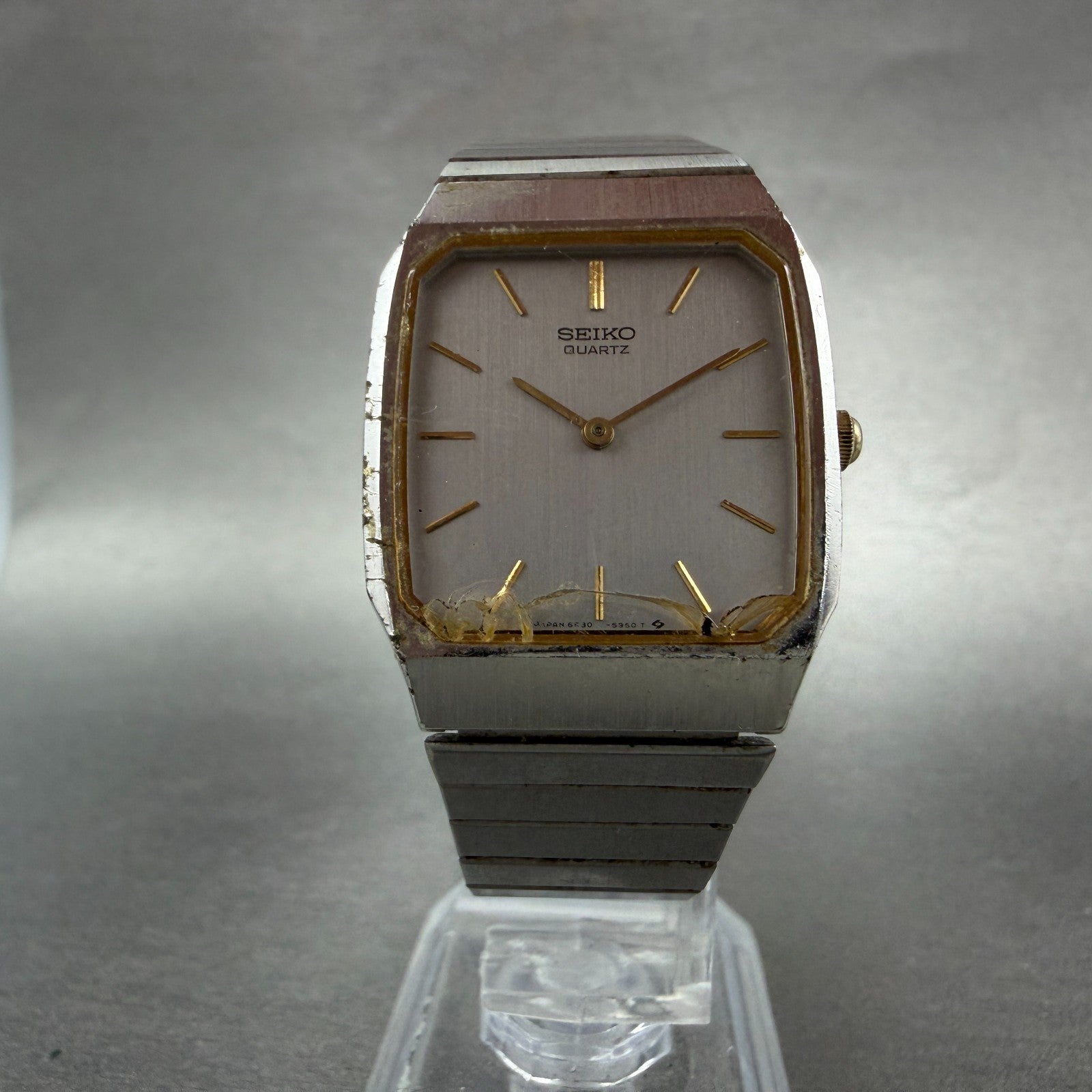 Seiko Tank Watch Men 27mm Silver Tone Silver Tone 6530-5530 New Battery Vintage5