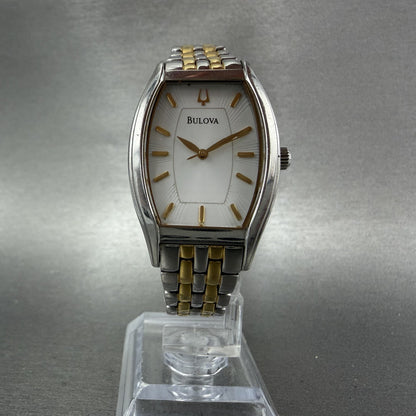 Bulova Watch Women 26mm White Dial Two Tone Tonneau 98L145 New Battery5