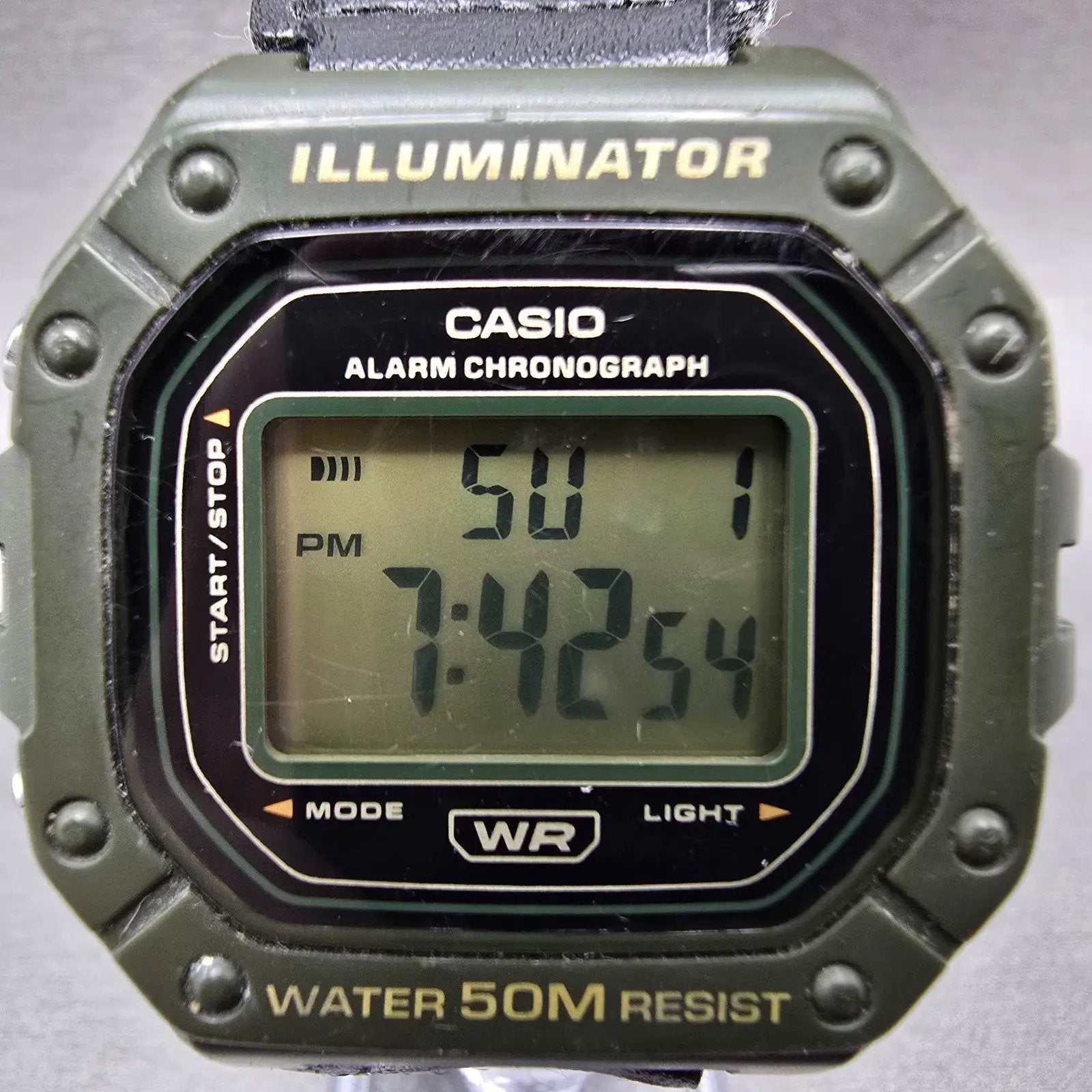 Casio Illuminator W-218H Watch Men 43mm Green Alarm Chrono Digital New Battery F1