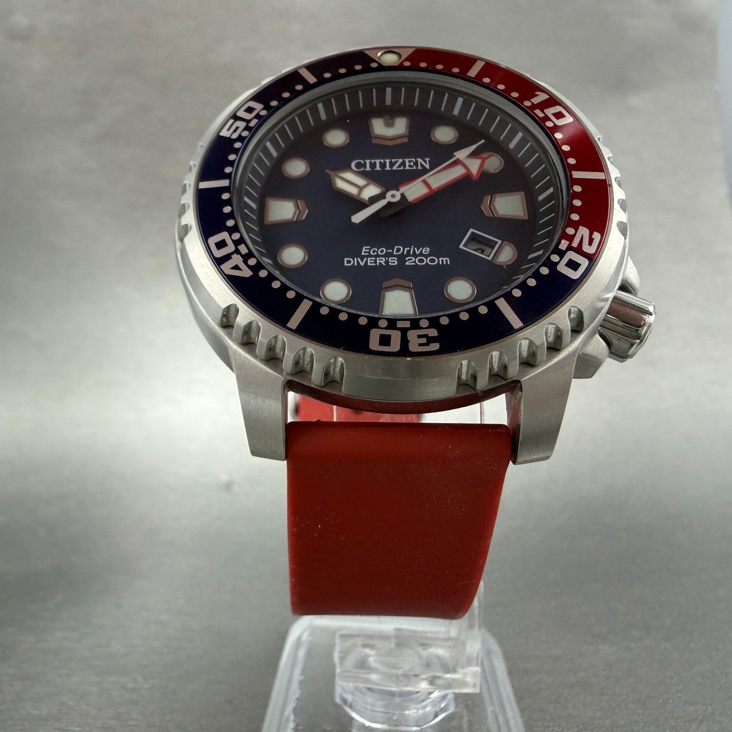 Citizen Eco-Drive Dive Watch Men 44mm Blue Dial Steel Date Pepsi Bezel Works5
