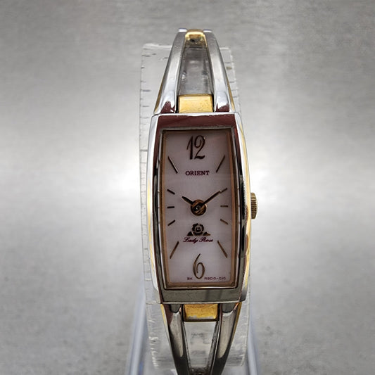 Orient Lady Rose Watch Women 13mm MOP Dial Two Tone Rectangle New Battery0