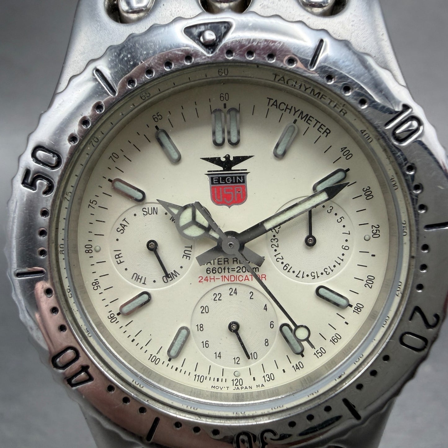 Elgin Watch Men 37mm Cream Dial Silver Tone Round Daydate FK-553 New Battery1