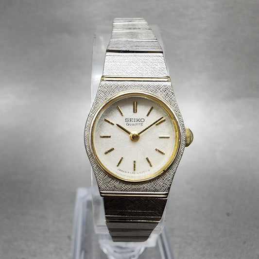 Seiko Watch Women 17mm Silver Dial Two Tone Round 54200129 New Battery Vintage0