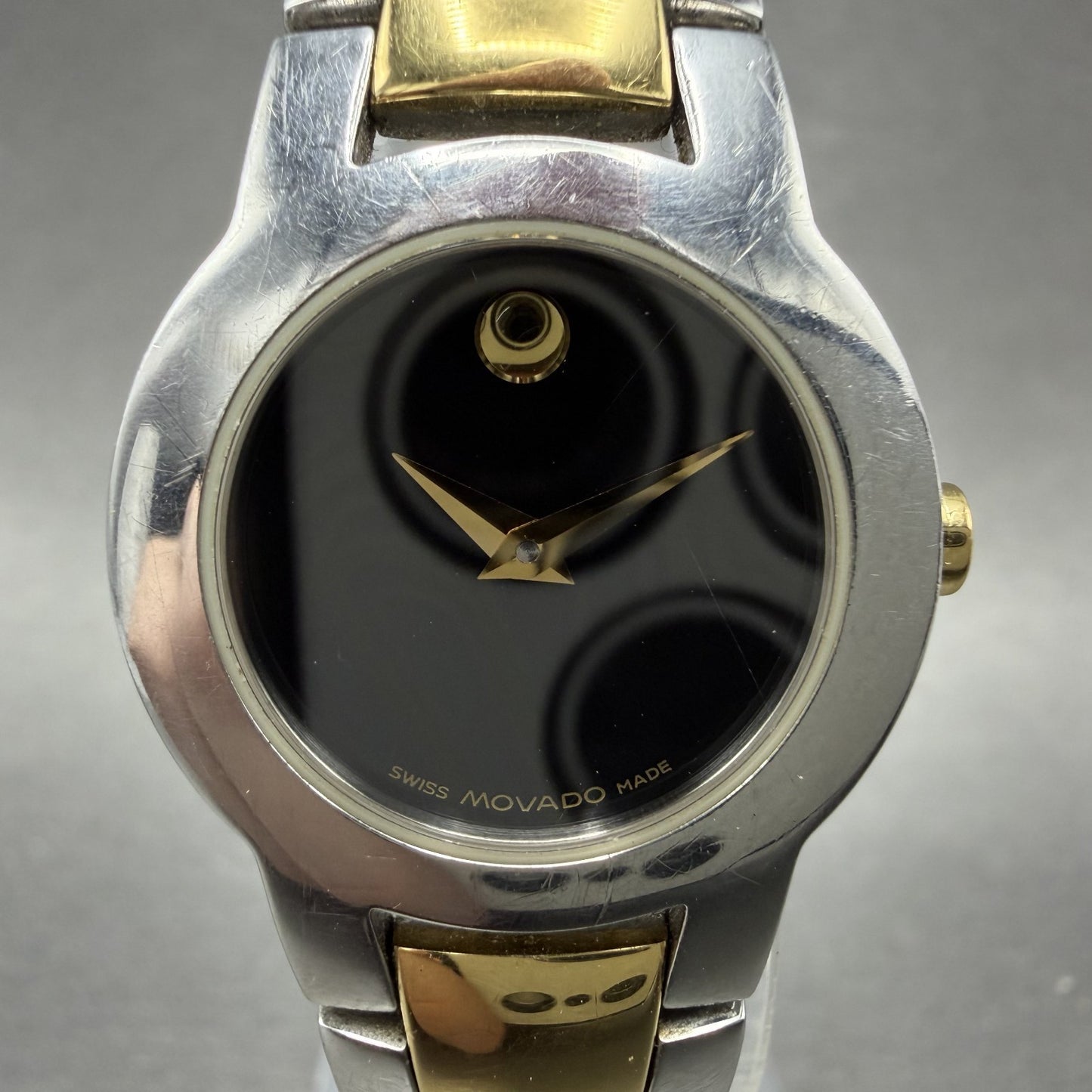 Movado Amorosa Watch Women 24mm Black Dial Two Tone Round 81 E4 1842 New Battery1