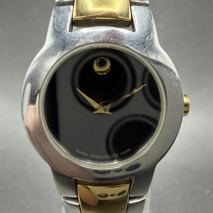 Movado Amorosa Watch Women 24mm Black Dial Two Tone Round 81 E4 1842 New Battery1