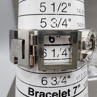 Dolce & Gabbana Tank Watch Women 21mm Silver Dial Steel Crystal Accent NewBattAB10