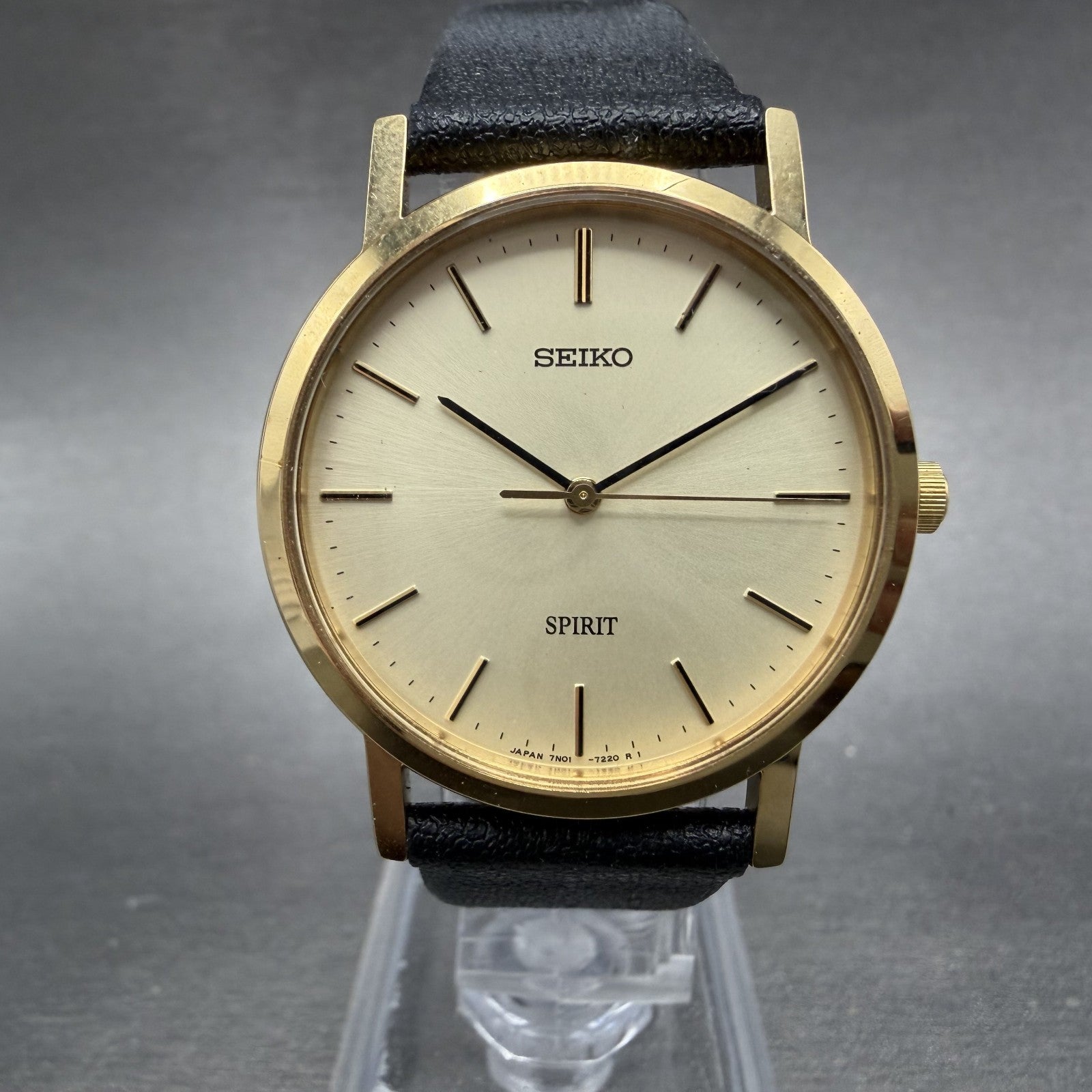 Seiko Spirit Watch Men 32mm Champagne Dial Gold Tone 7N01-7060 New Battery0