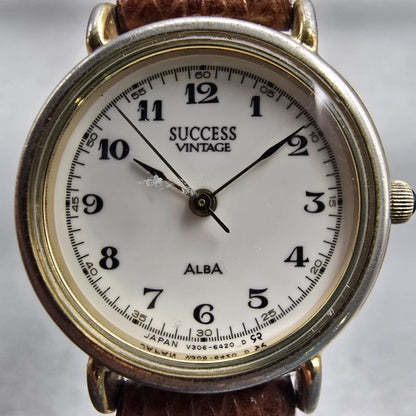 Seiko Alba Success Watch Women 24mm White Dial Gold Tone Round V306-6390 New Bat1