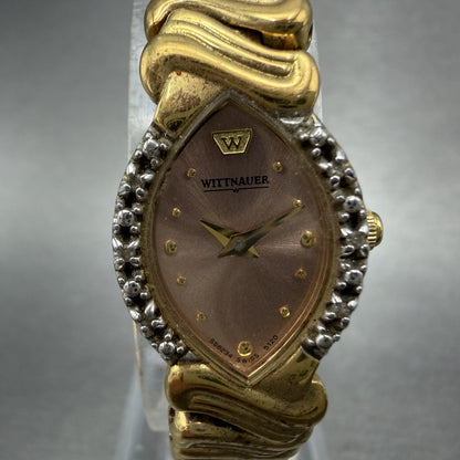 Wittnauer Watch Women 16mm Pink Dial Gold Tone Diamond Bezel SS8234 5120 New Bat1
