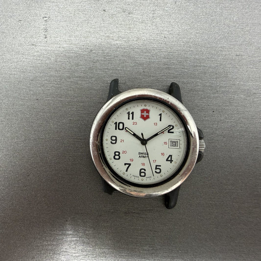 Victorinox Swiss Army Watch Men 37mm White Dial Black Tone Date READ!!! New Batt0