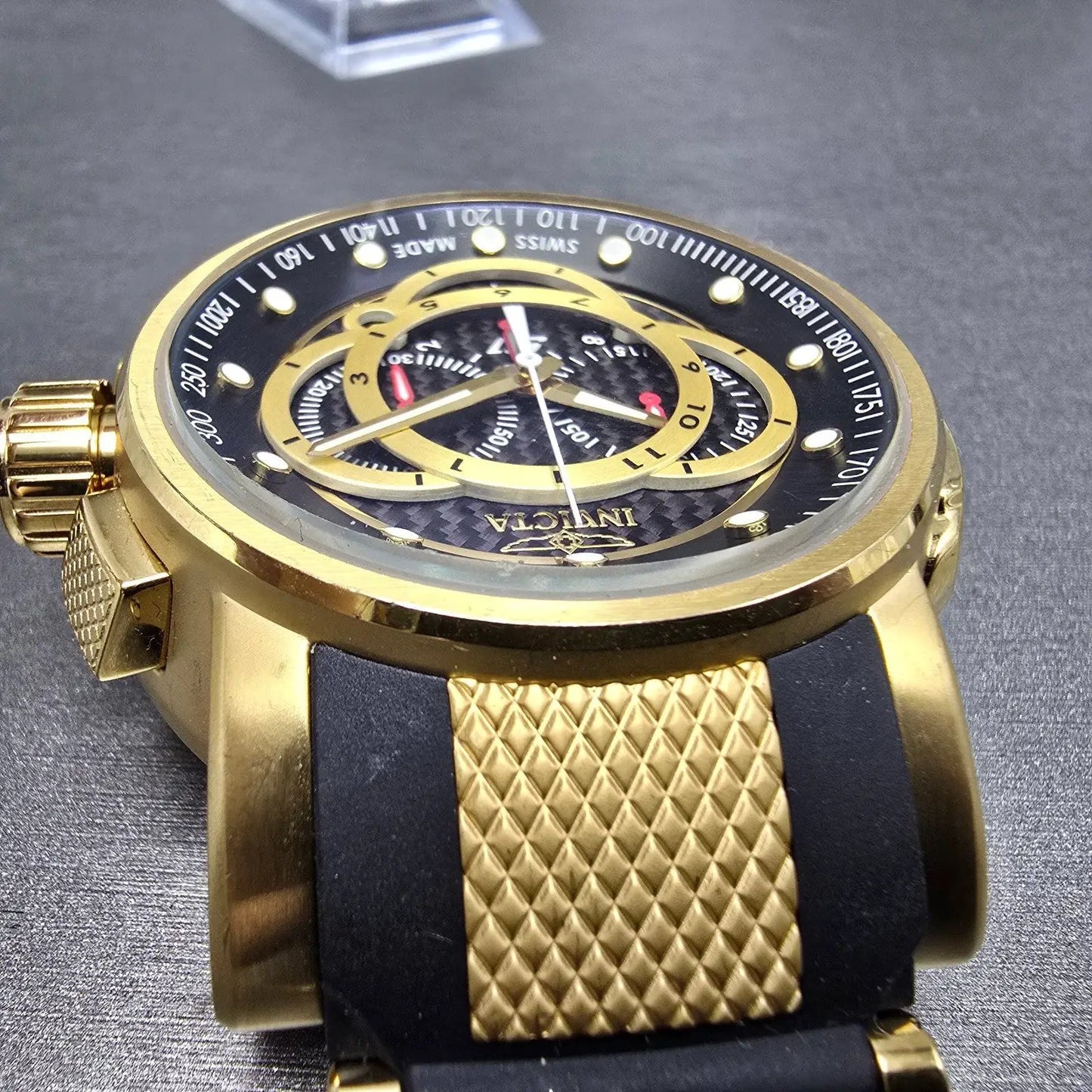 Invicta S1 Chronograph Watch Men 51mm Black Dial Gold Tone Date 0896 New Battery4