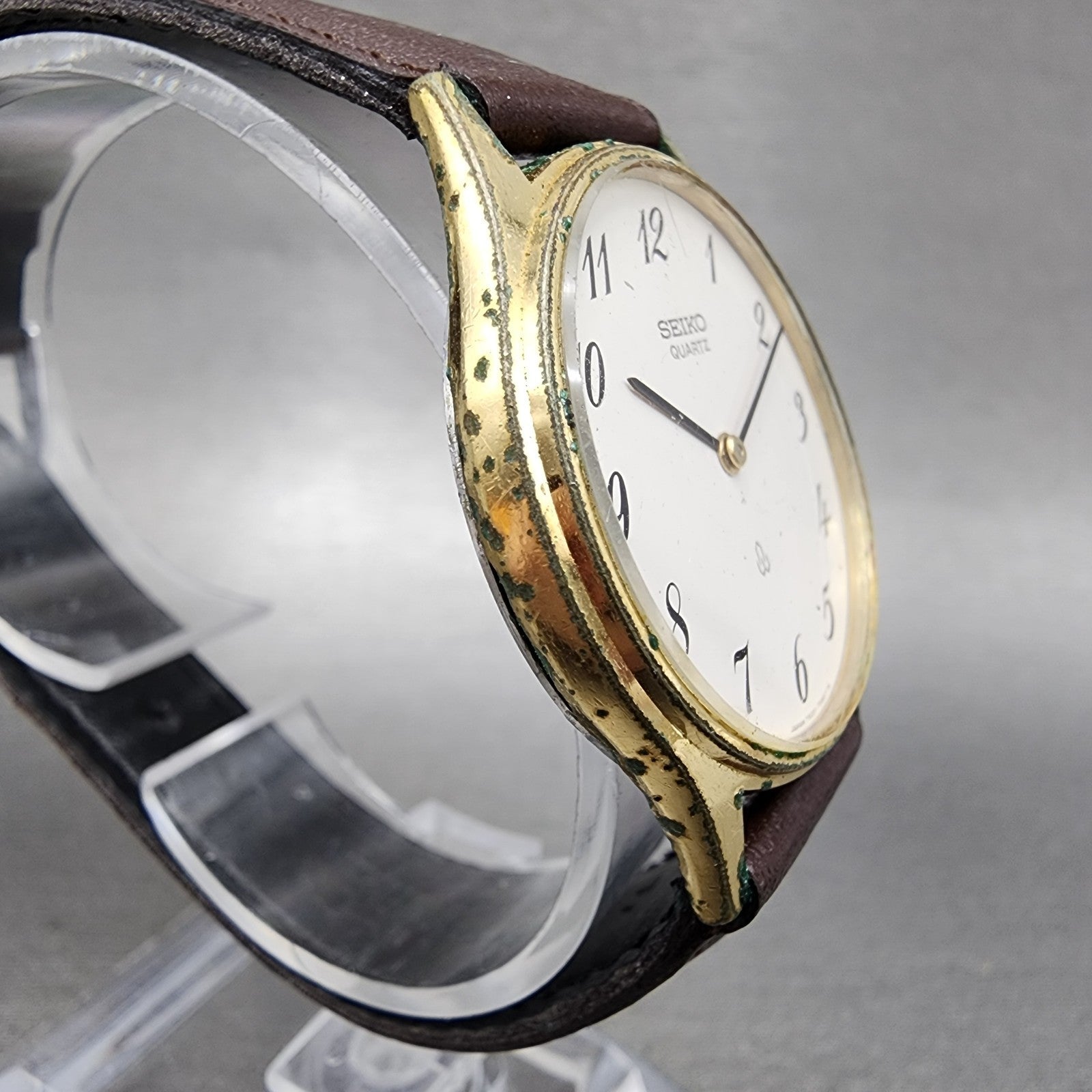 Seiko Watch Men 31mm White Dial Gold Tone Round Vintage 78207030 New Battery3