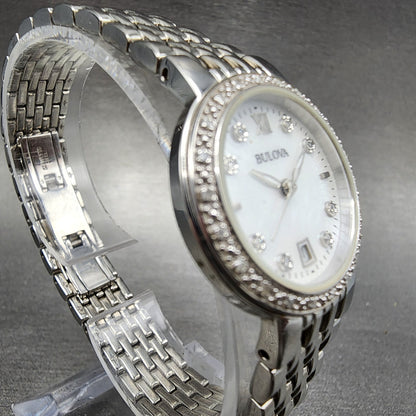 Bulova Watch Women 26mm White Dial Silver Tone Round Date 96r203 New Battery