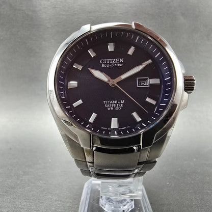 Citizen Eco-Drive Watch Men 43mm Blue Dial Titanium Date E111-S078369 Runs5