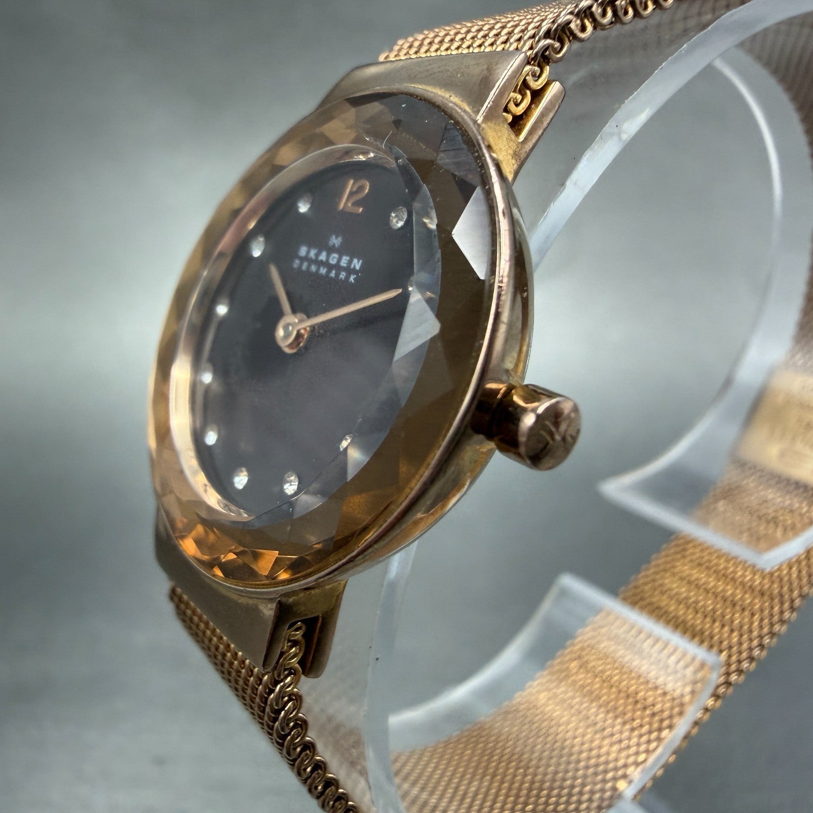 Skagen Watch Women 25mm Brown MOP Dial Rose Gold Tone Round New Batt Mesh Band2