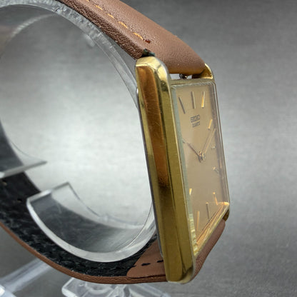 Seiko Tank Watch Men 25mm Champagne Dial Gold Tone Rectangle 5y30-5069 New BattE3