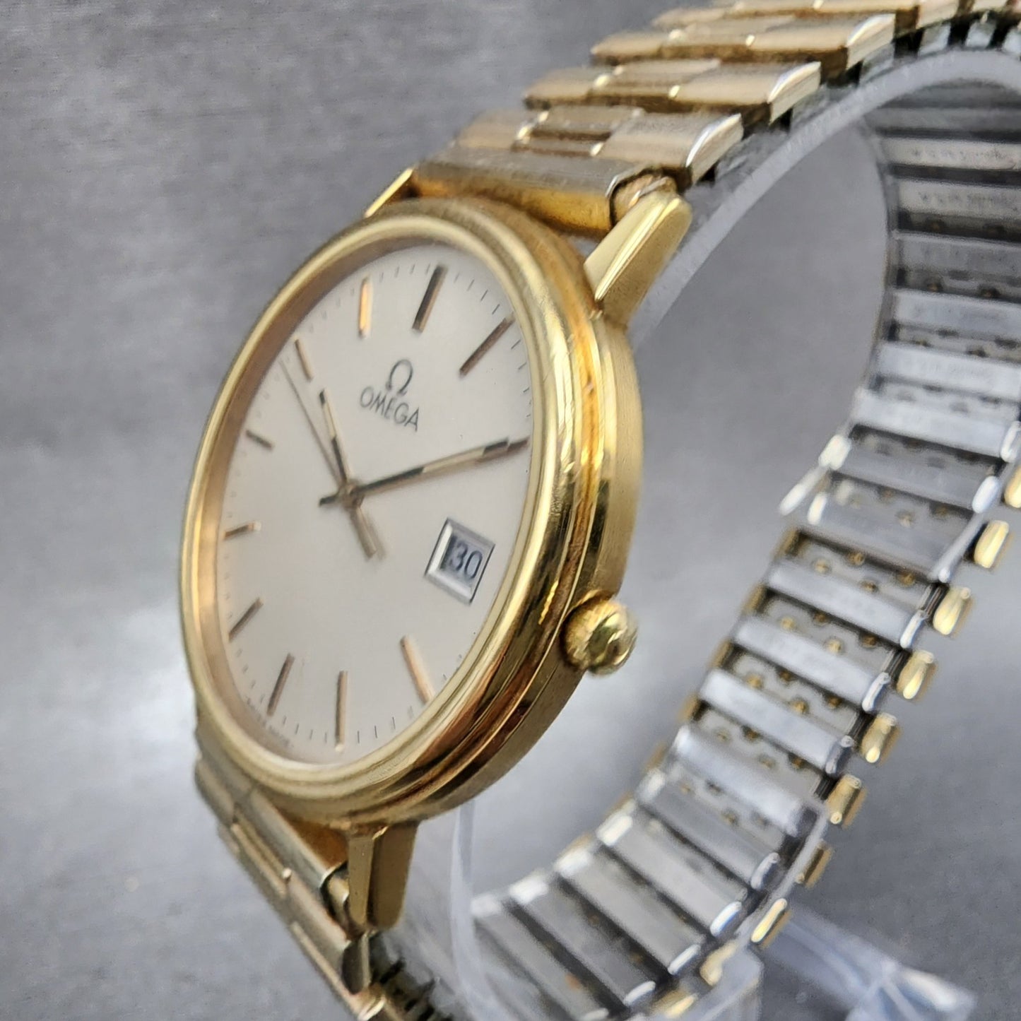 Omega Watch Men 34mm Gray Dial Gold Plated Date Cal 1420 196.0260 PARTS3
