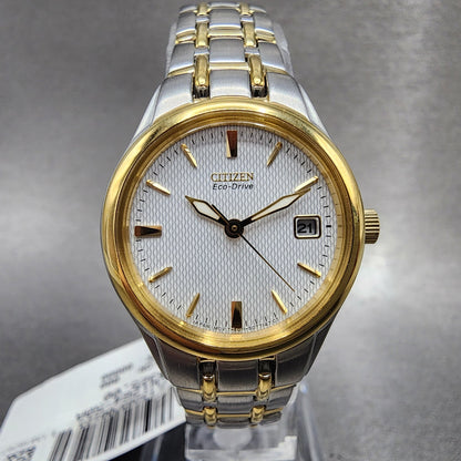 Citizen EcoDrive Watch Women 25mm White Dial Two Tone Date EW126450A Runs0