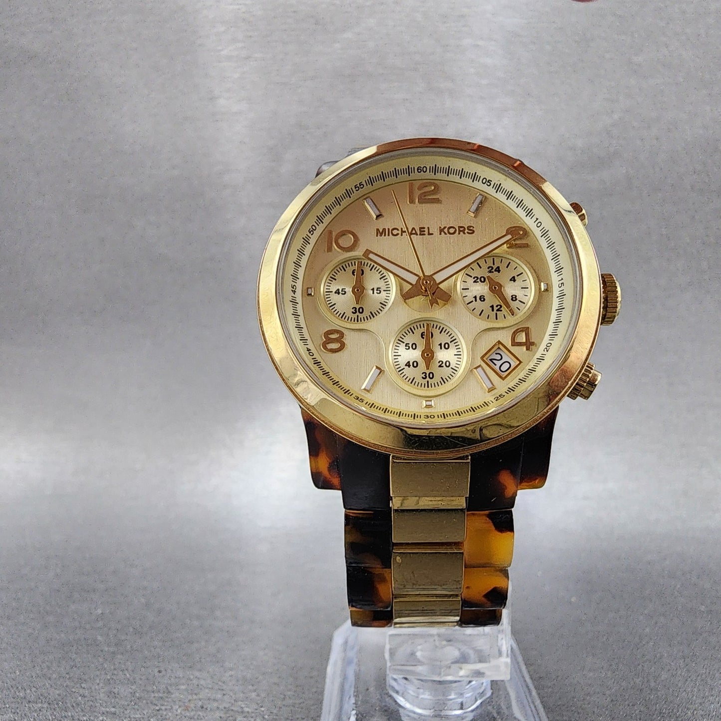 Michael Kors Watch Women 38mm Gold Dial Gold Tone Torties Daydate New Battery5