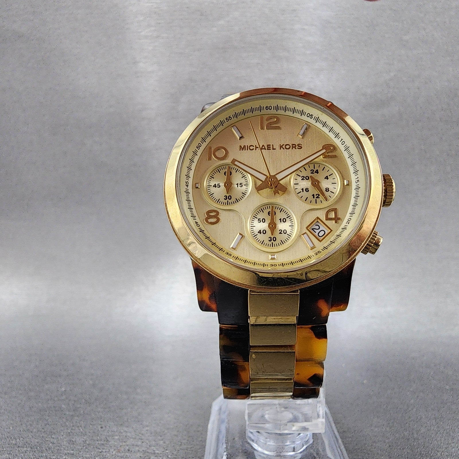 Michael Kors Watch Women 38mm Gold Dial Gold Tone Torties Daydate New Battery5