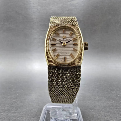 Bulova Accutron Watch Women 19mm Silver Dial 10K Gold Filled Oval READ! New Batt5