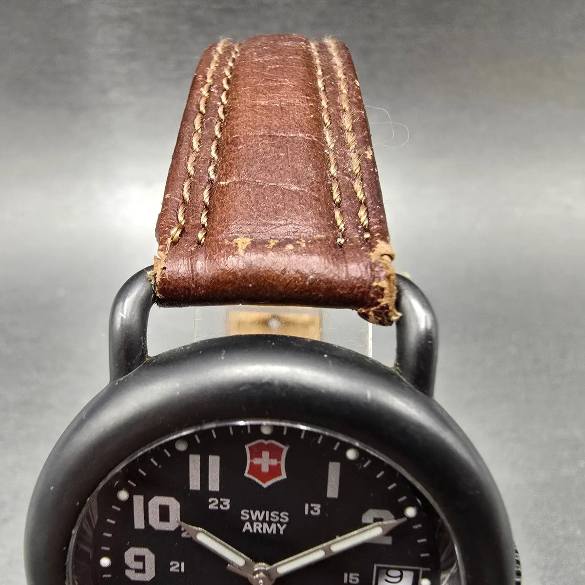 Swiss Army Calvary Watch Men 37mm Black Dial Black Date Leather New Battery4