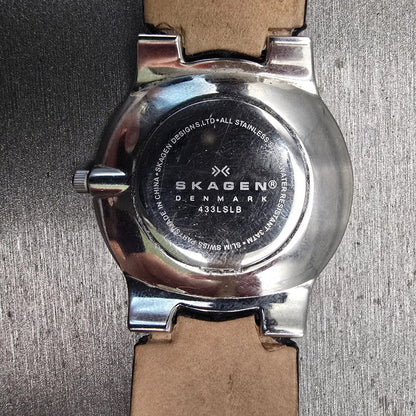 Skagen Denmark Watch Men 34mm Black Dial Silver Tone Round 433LSLB New Battery10