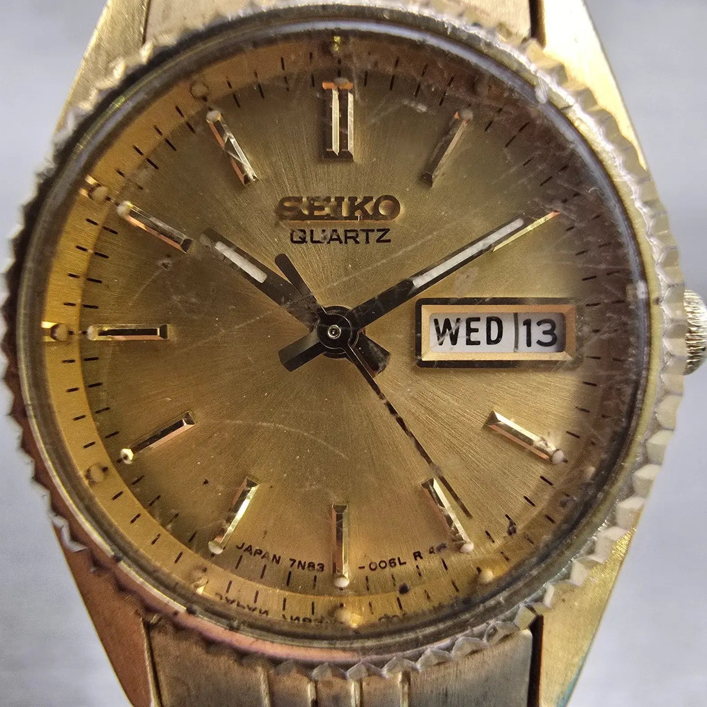 Seiko Watch Women 24mm Gold Dial Gold Tone Daydate Round 7N83-0049 New Battery1