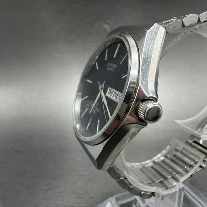 Citizen CQ Watch Men 35mm Black Dial Silver Tone Daydate Round 4-213581 PARTS3